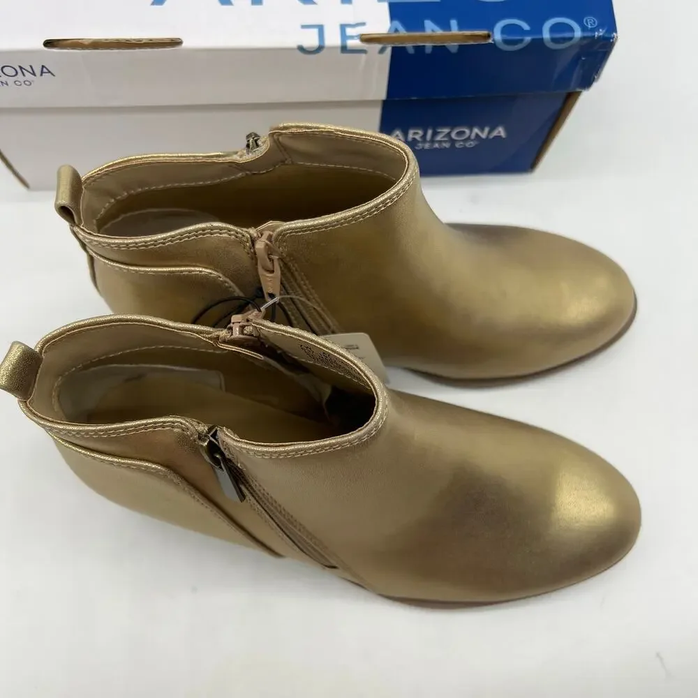 Arizona Jean Co Womens Castle Stacked Heel Booties Gold Size 7W